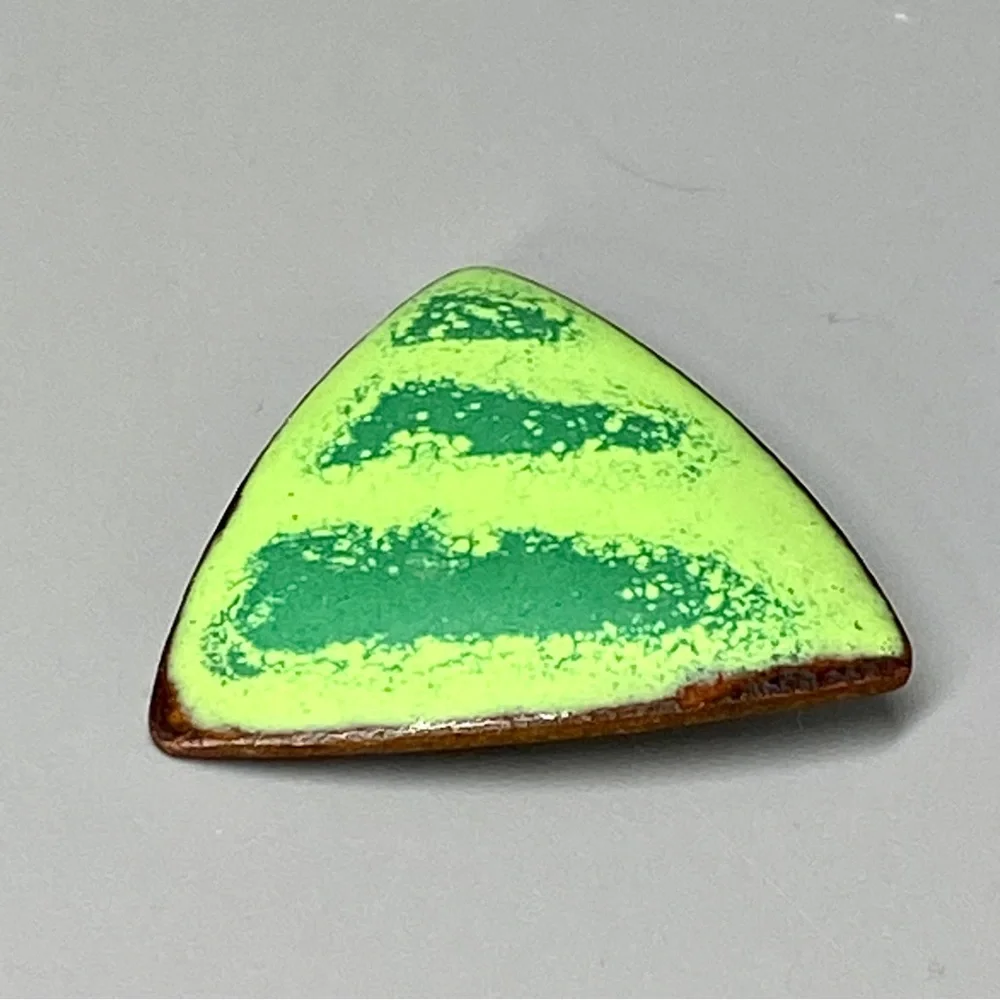 Vintage Enamel Copper Triangle Pin One of a Kind Green Lime & Kelly - Picture 5 of 9
